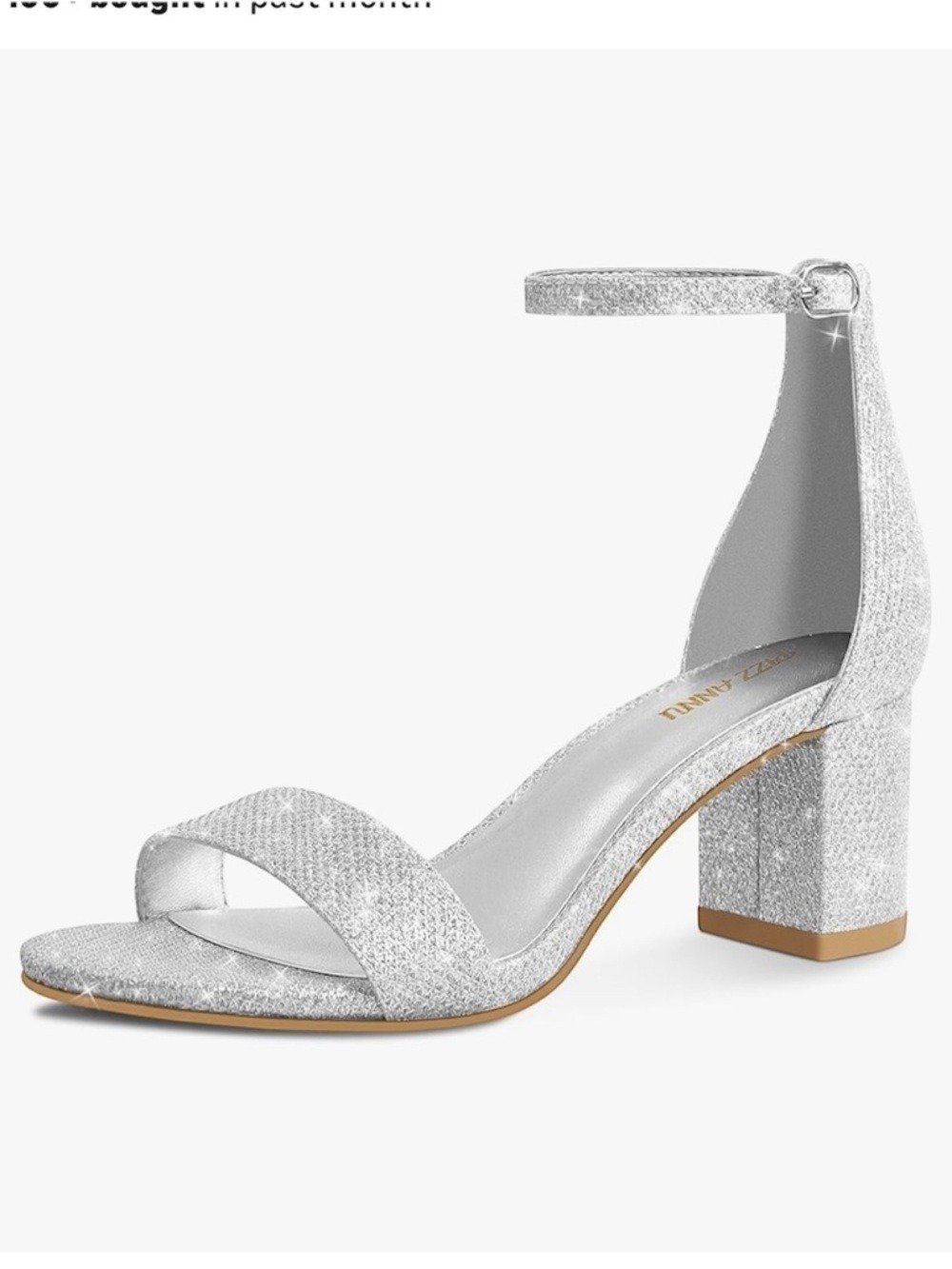 Silver Glitter Block Heel Ankle Strap Sandal Size 10